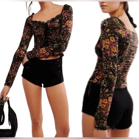 Free People Tops - NOT FOR SALE Free People Layer It On Me Floral Lace Ruched Crop Top